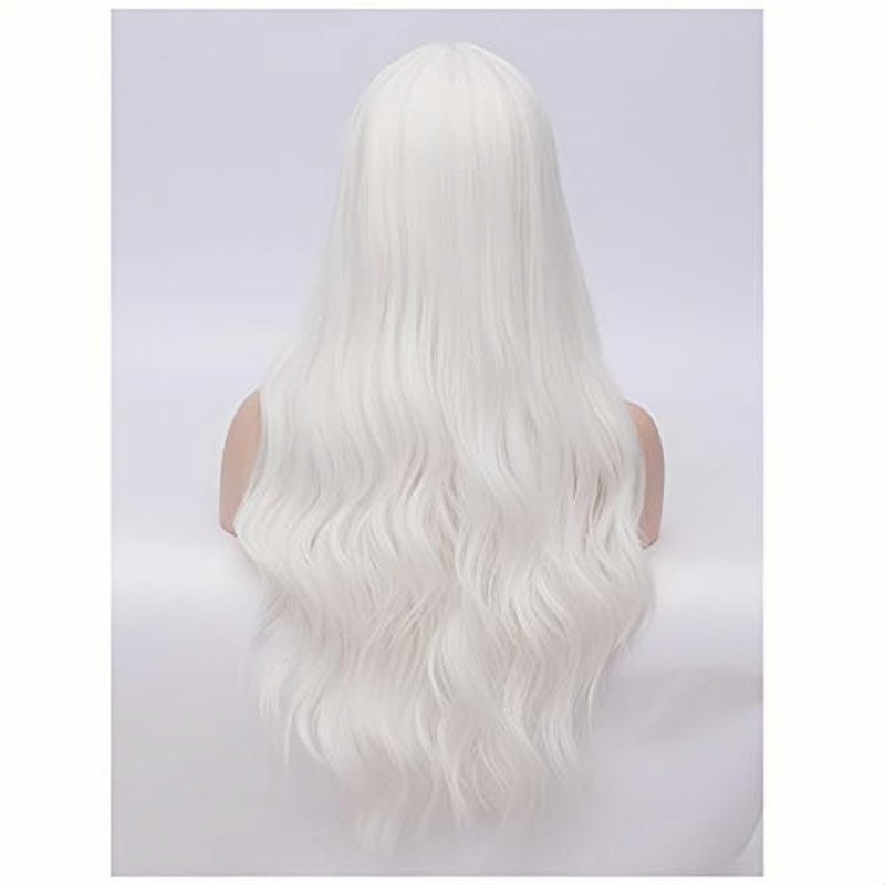 BERON Womens White Wig Long Wavy Hair Wig for Girls 28 Inches Middle Part Heat Resistant Synthetic Wigs for Costume Party or Daily Use Wig - Image 4